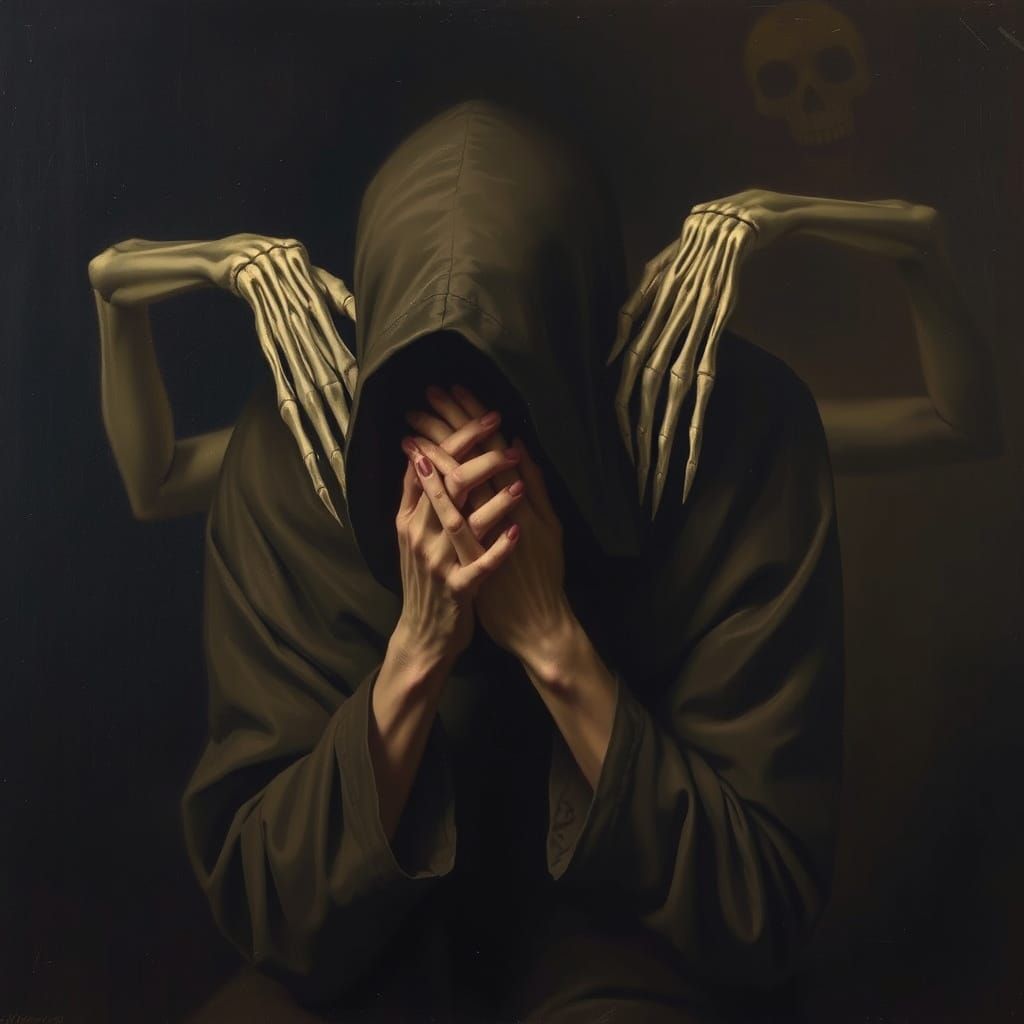 Decadent Oil Painting of Guilt's Heavy Burden