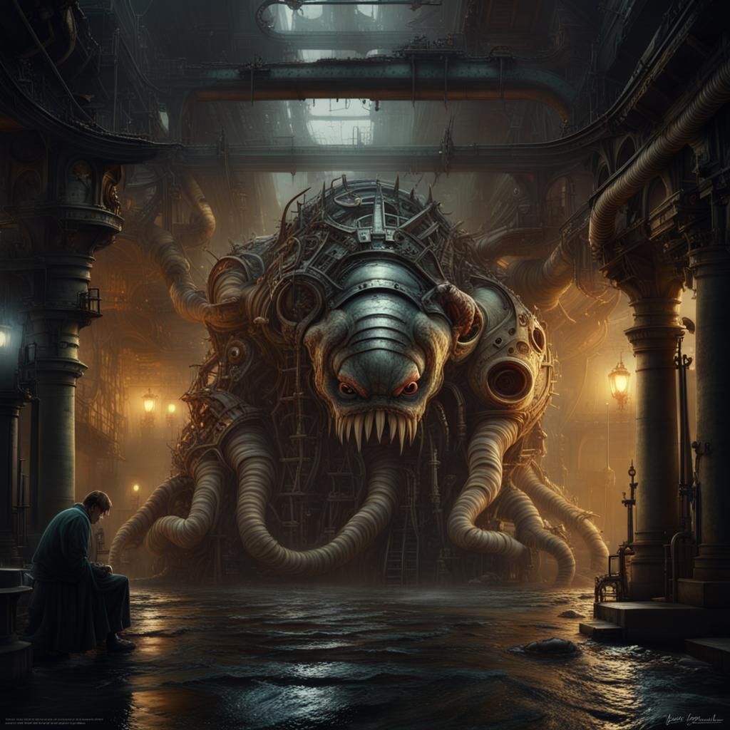 Mechanical Monster in Sewers: Digital Matte Painting