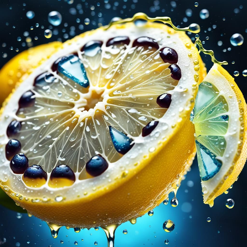 (Incision of a bright yellow lemon with all the insides,memb...