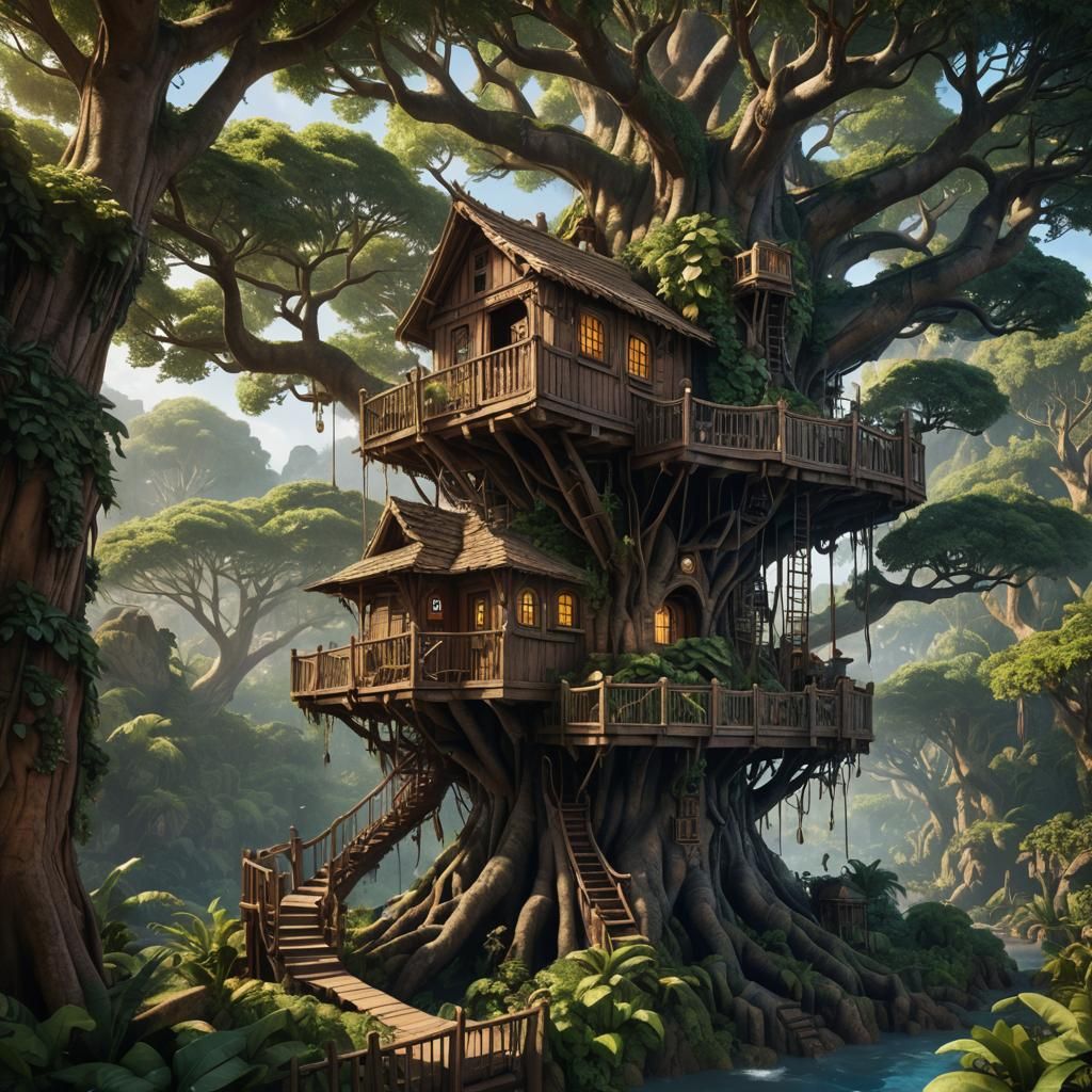 Fantastical Swiss Family Robinson Treehouse Art