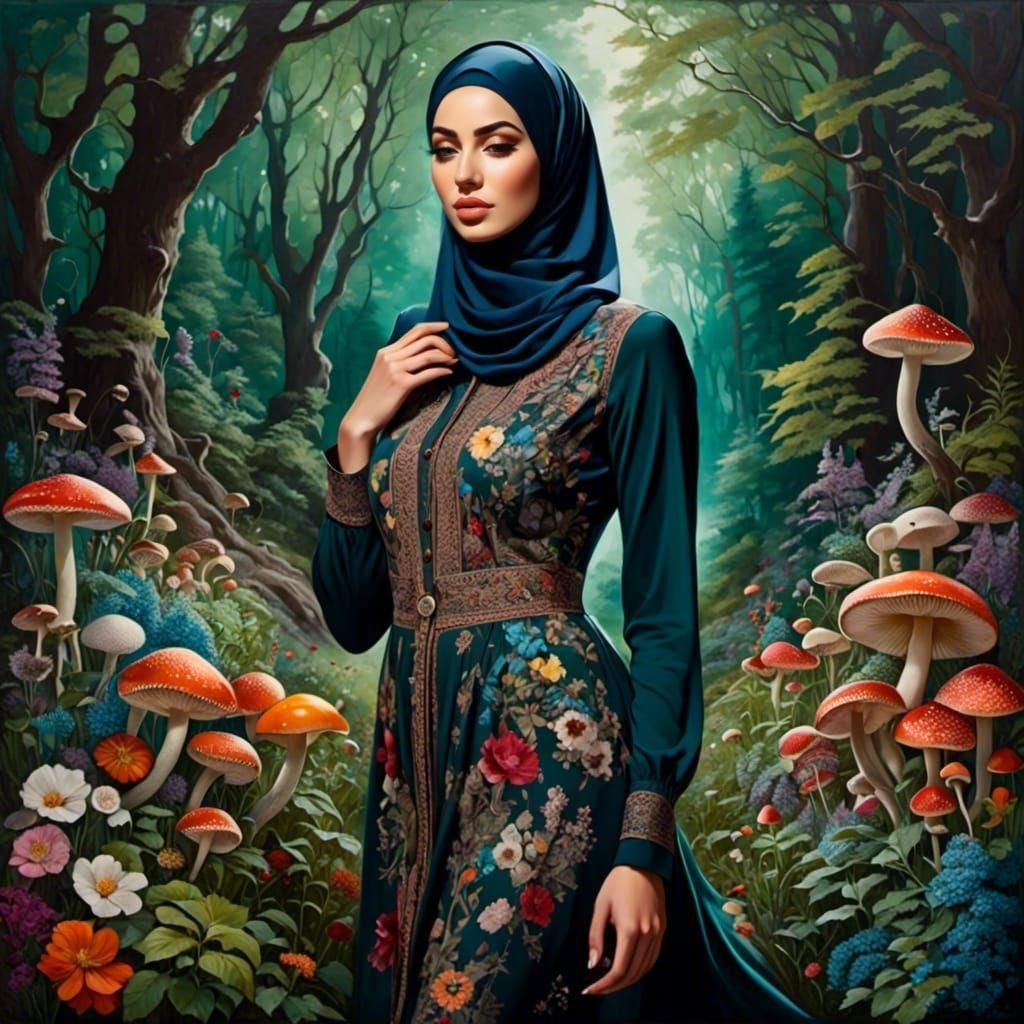 Mystic Forest Explorer in Oil-Guache Style