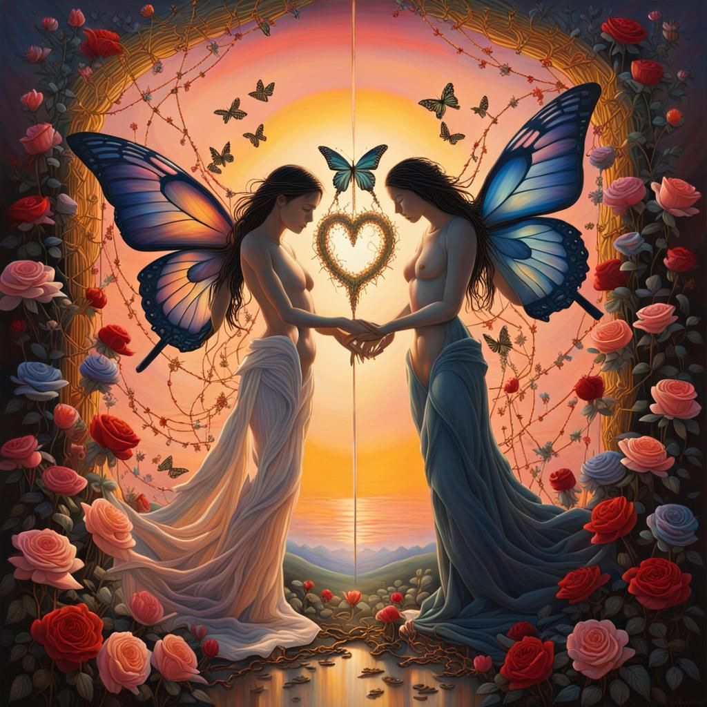 Abstract Figures in Light and Shadow Symbolizing Love