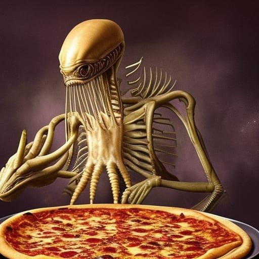 Alien's Pizza Night: A Cinematic Digital Painting