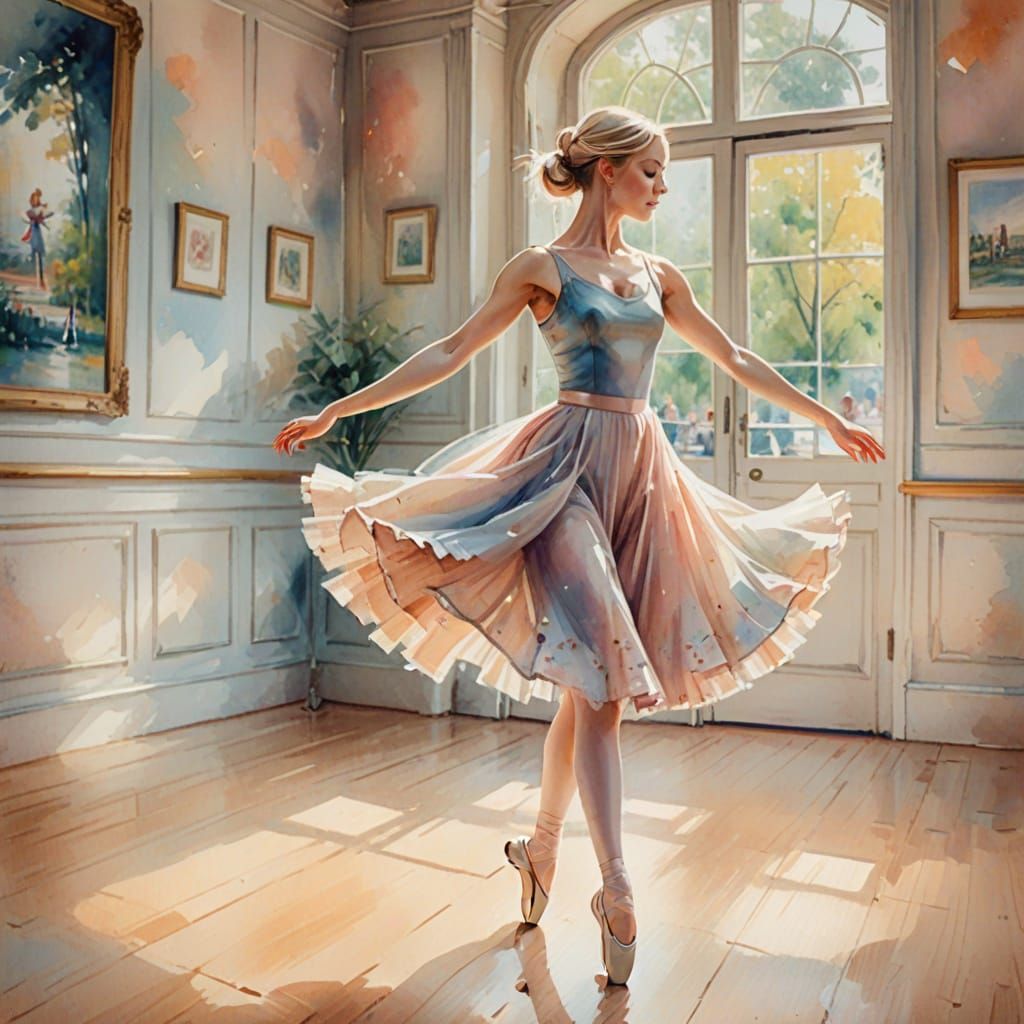 Impressionist Painting of a Blonde Ballerina in Studio