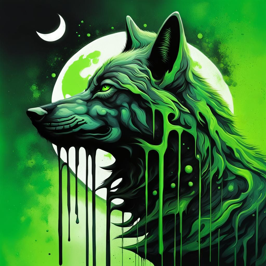 Graffiti Wolf Howling at Moon in Splash Art