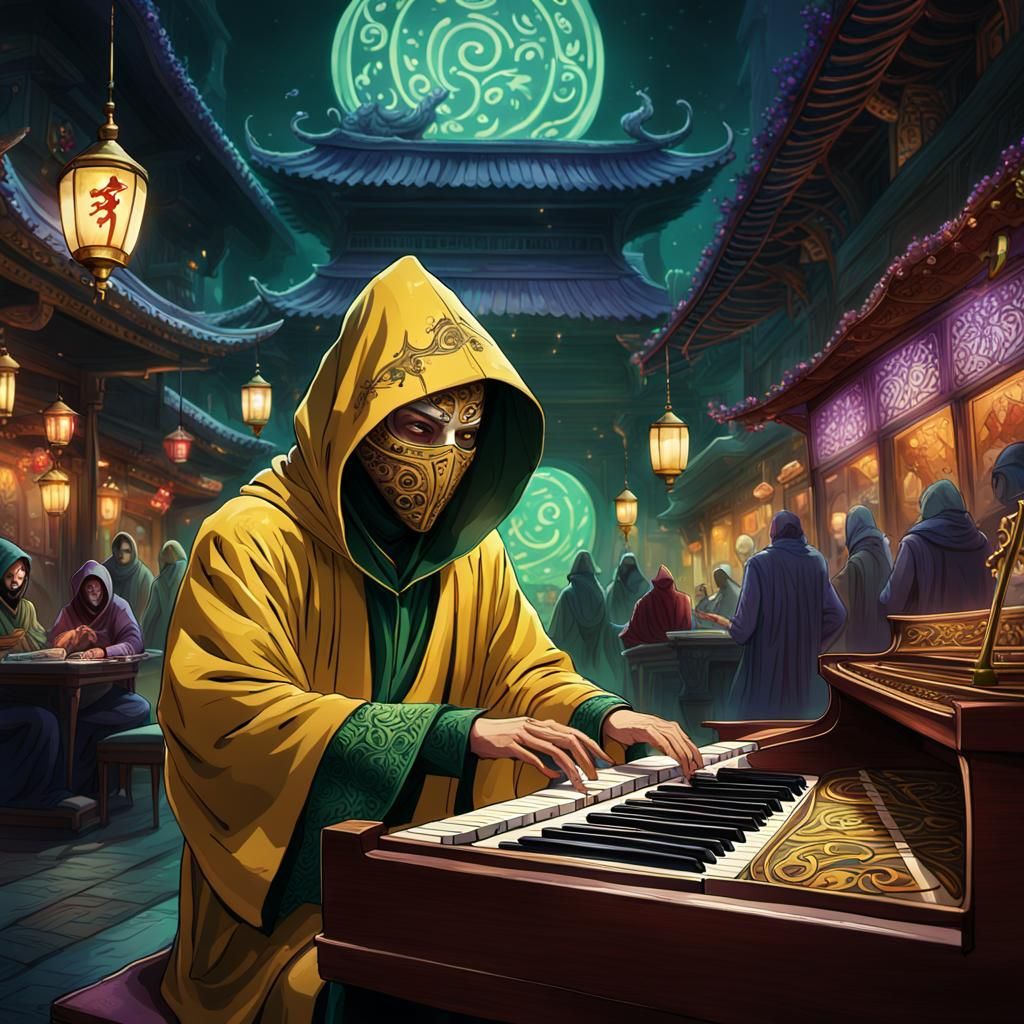 Mystic Restaurant Pianist in Ornate Fantasy Art