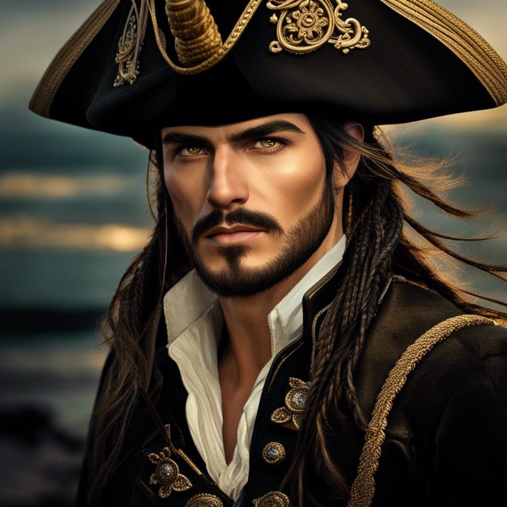 Handsome Pirate Captain with Gold Glitter Coat