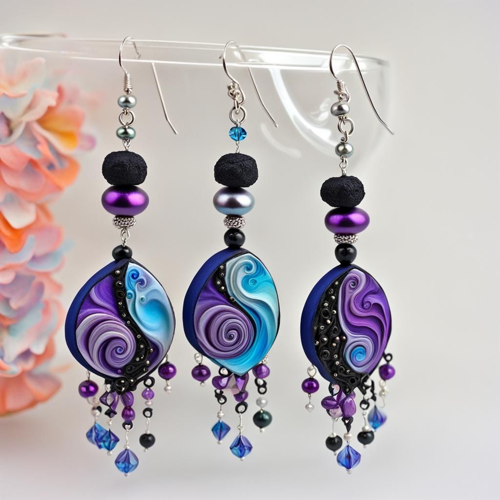 Handcrafted Polymer Clay Earrings with Beads and Crystals