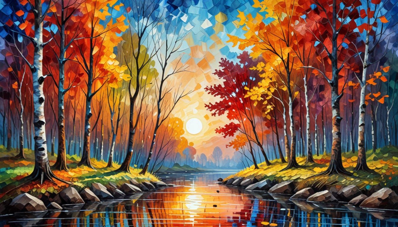 Vibrant Winter Sunset Reflections in Watercolors