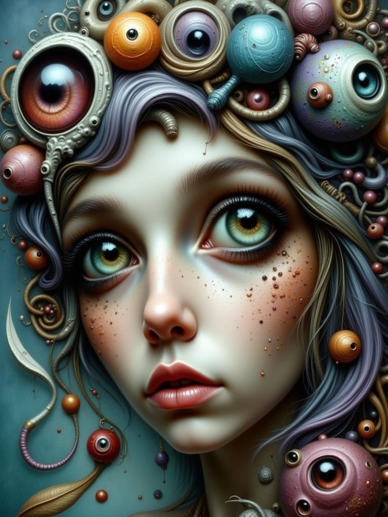 Creepy Cute Babe in Surreal Mixed Media Wonderland