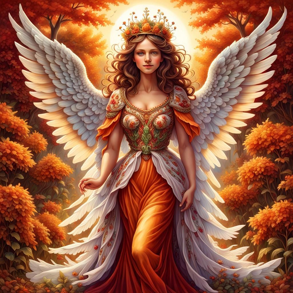 Happy Angel of Thankfulness with Autumn Wings