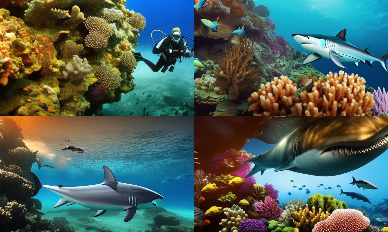 Scuba Diver and Megalodon Shark in 3D Render