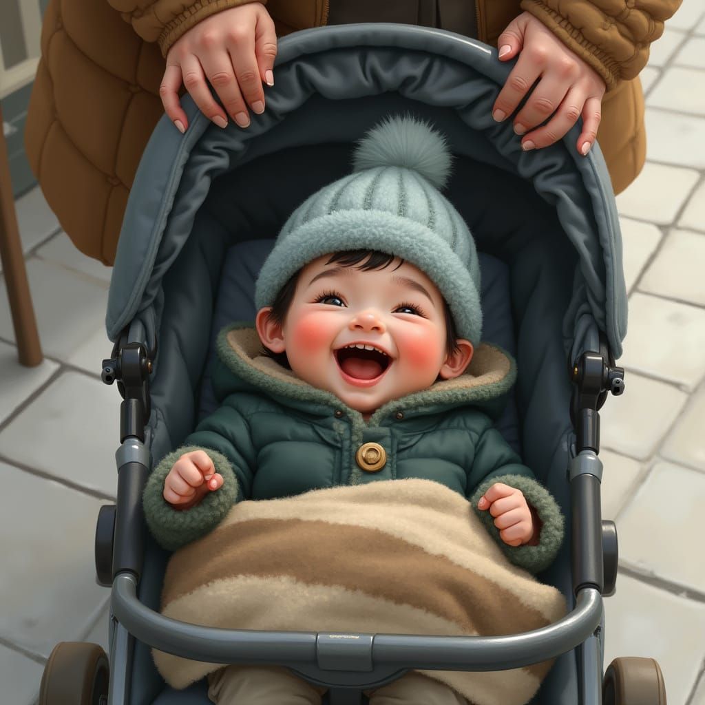 Joyful Child in Stroller: A Heartwarming Scene