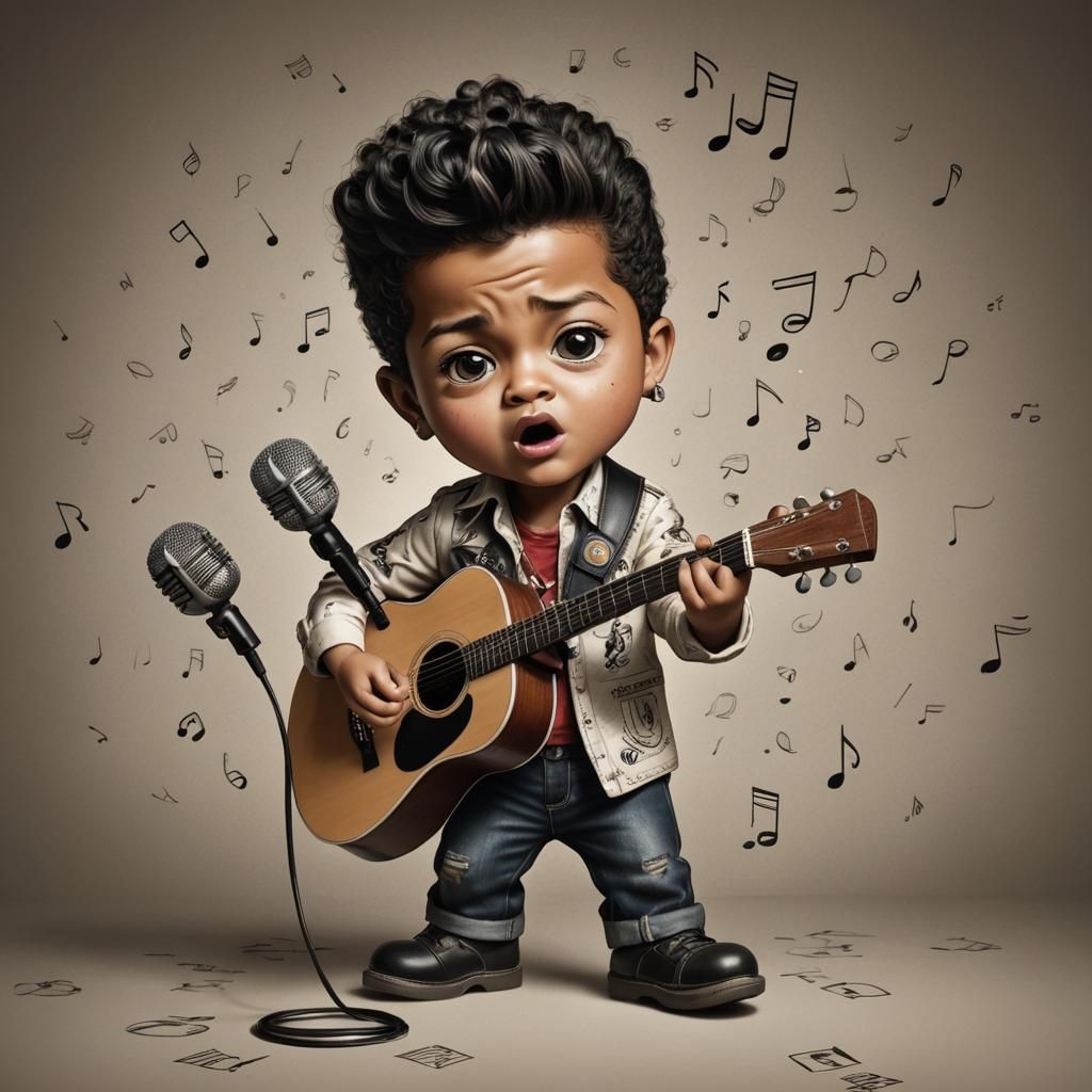 Hyperrealistic Baby Bruno Mars Caricature Singing