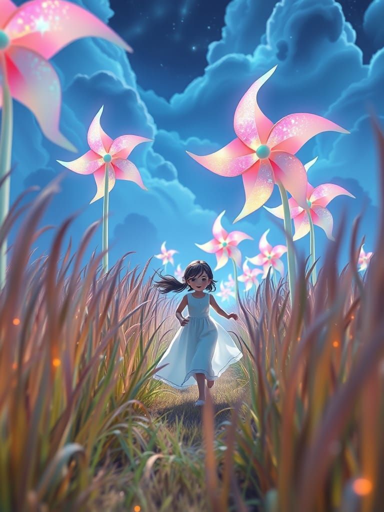 Neon Lit Girls in a Surreal Anime Landscape