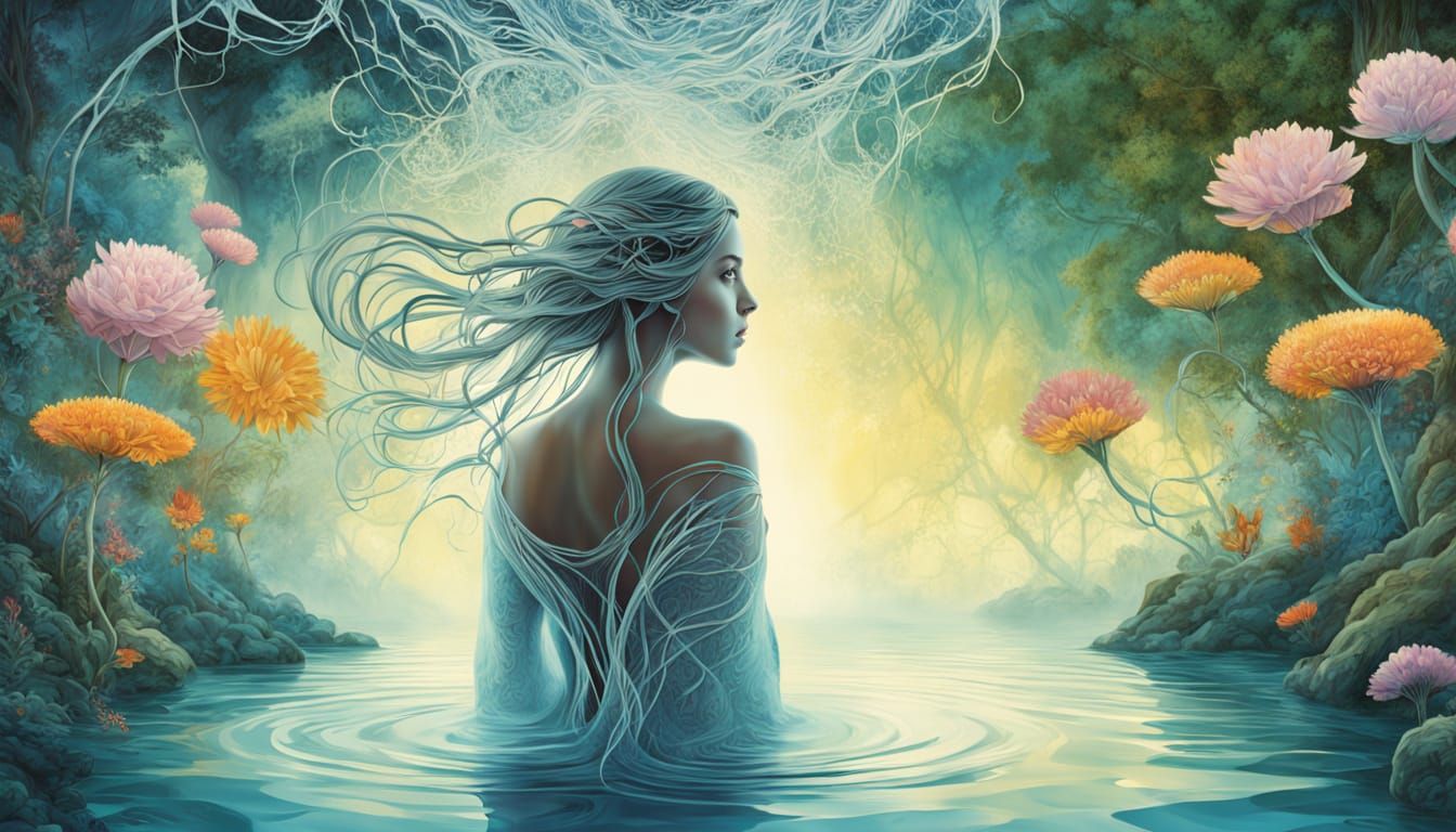 Cosmic Woman in Surreal Garden