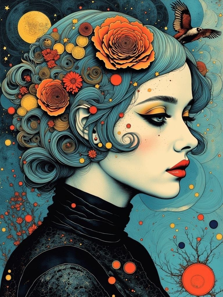 Gothic Portrait of a Young Woman with Swirls