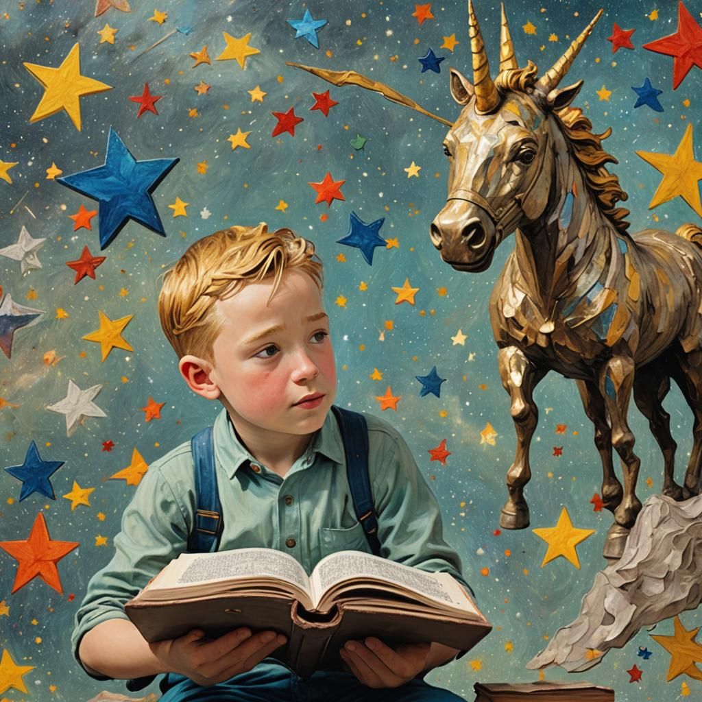 Bookish Mind in Starry Universe, Mixed Media Art