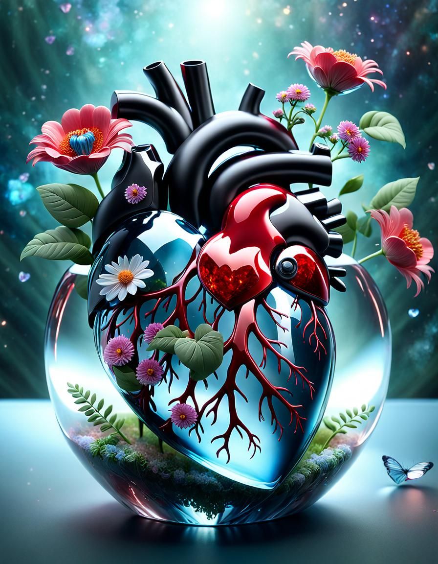 Crystal Heart with Wildlife in Nebulae