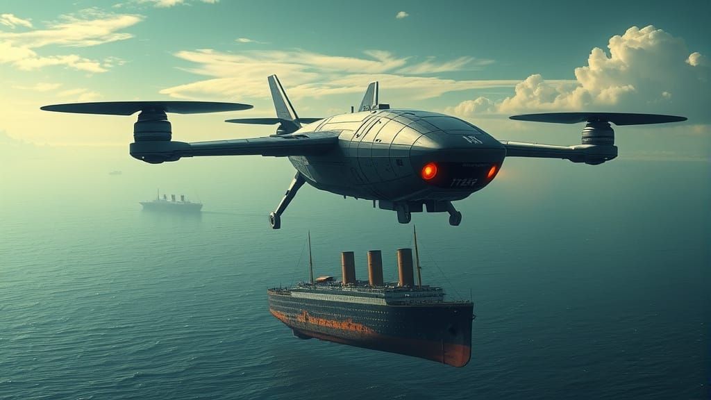 Dystopian Drone Rescues Titanic in Futuristic Scene