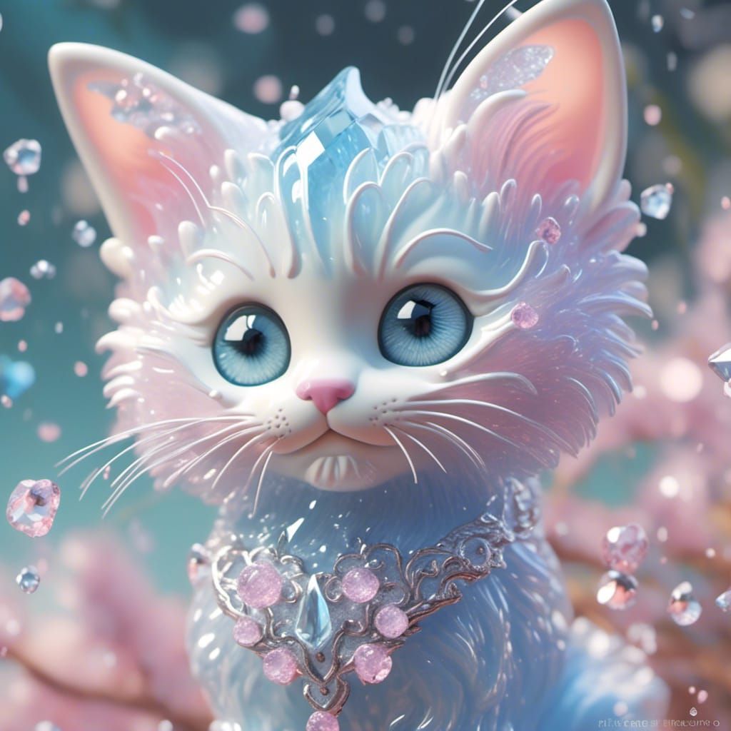 Crystal Glass Kitten Sculpture in Pastel Colors