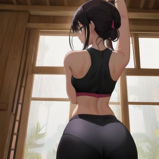 Yoga Pose from Behind in Tight Clothing