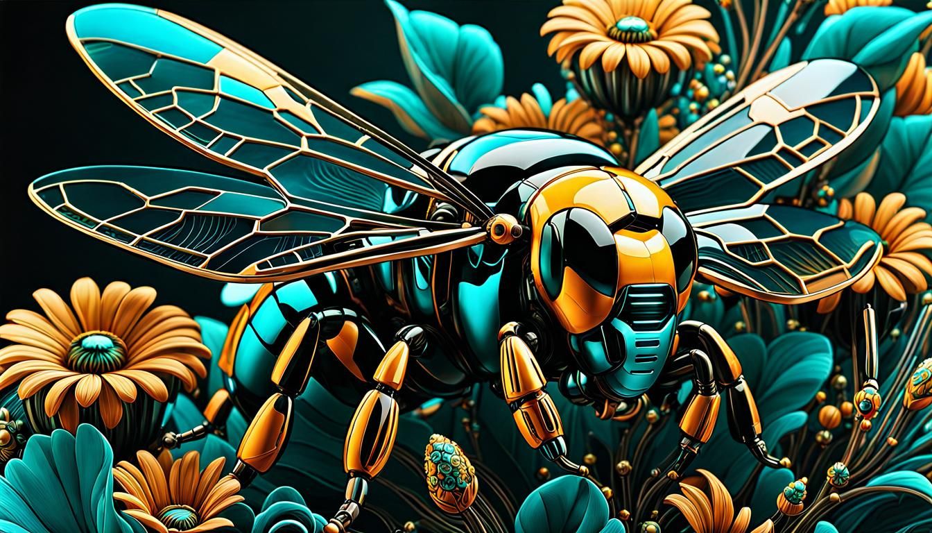 Cyberpunk Blown Glass Bumblebee with Floral Design