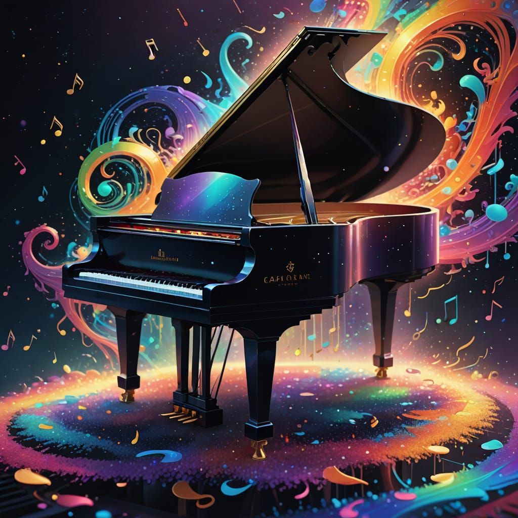 Rainbow Grand Piano in Fantasy Art Style