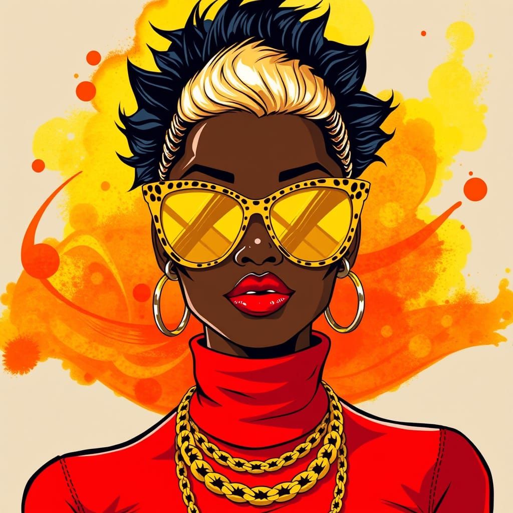 Black Woman in Gold: Afrofuturist Chiaroscuro Illustration