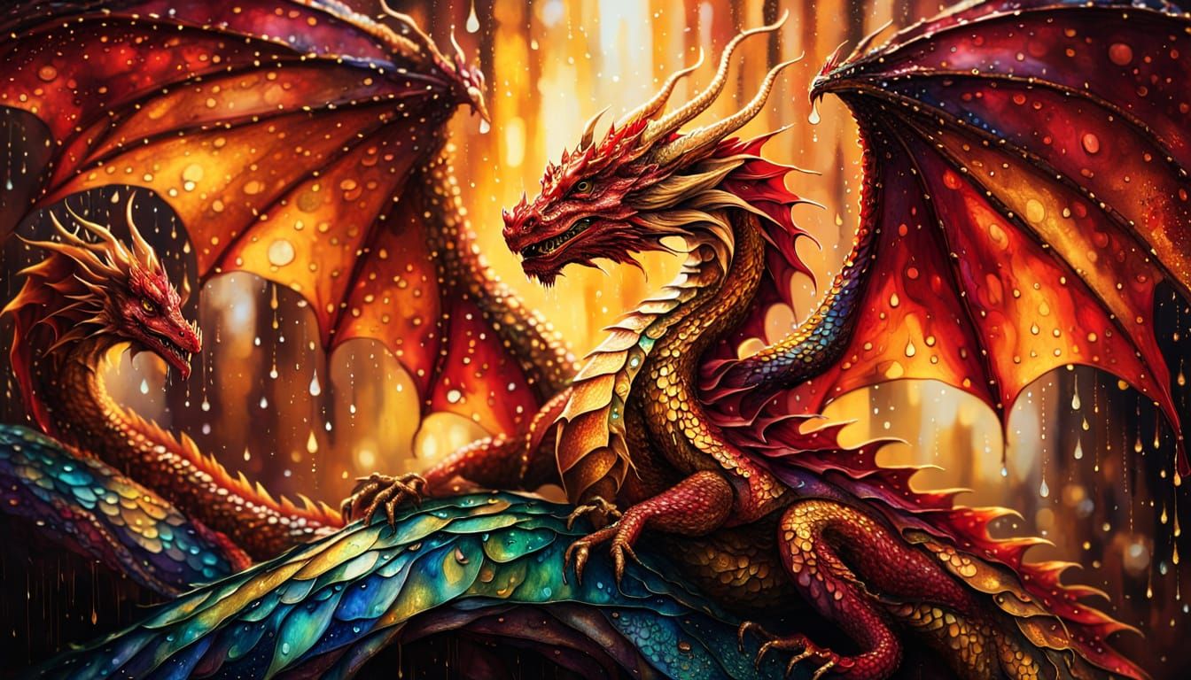 Red Dragon Shelters Family: Alcohol Ink Illustration