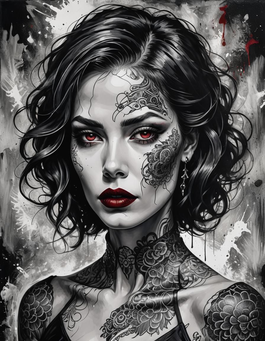 Noir Comic Art Portrait of Enigmatic Woman