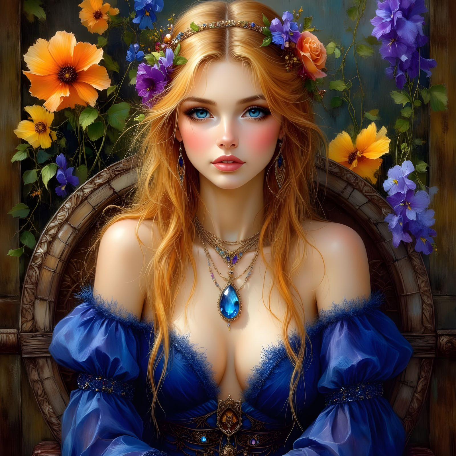 Norse Goddess Portrait with Sapphire Pendant