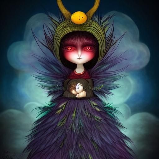 Adorable Gothic Baby Bird in a Whimsical Scene