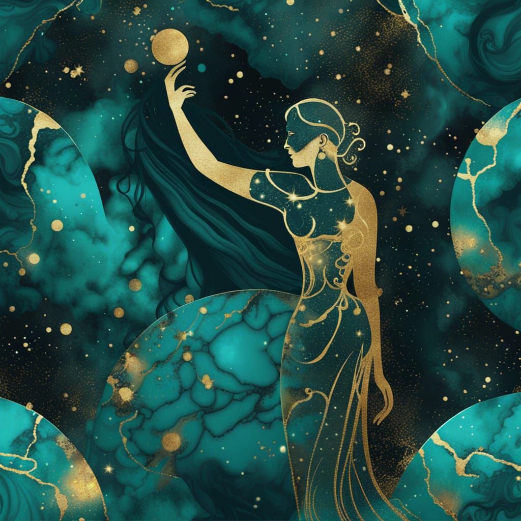 Nebula Marble Girl Statue with Gold Flecks