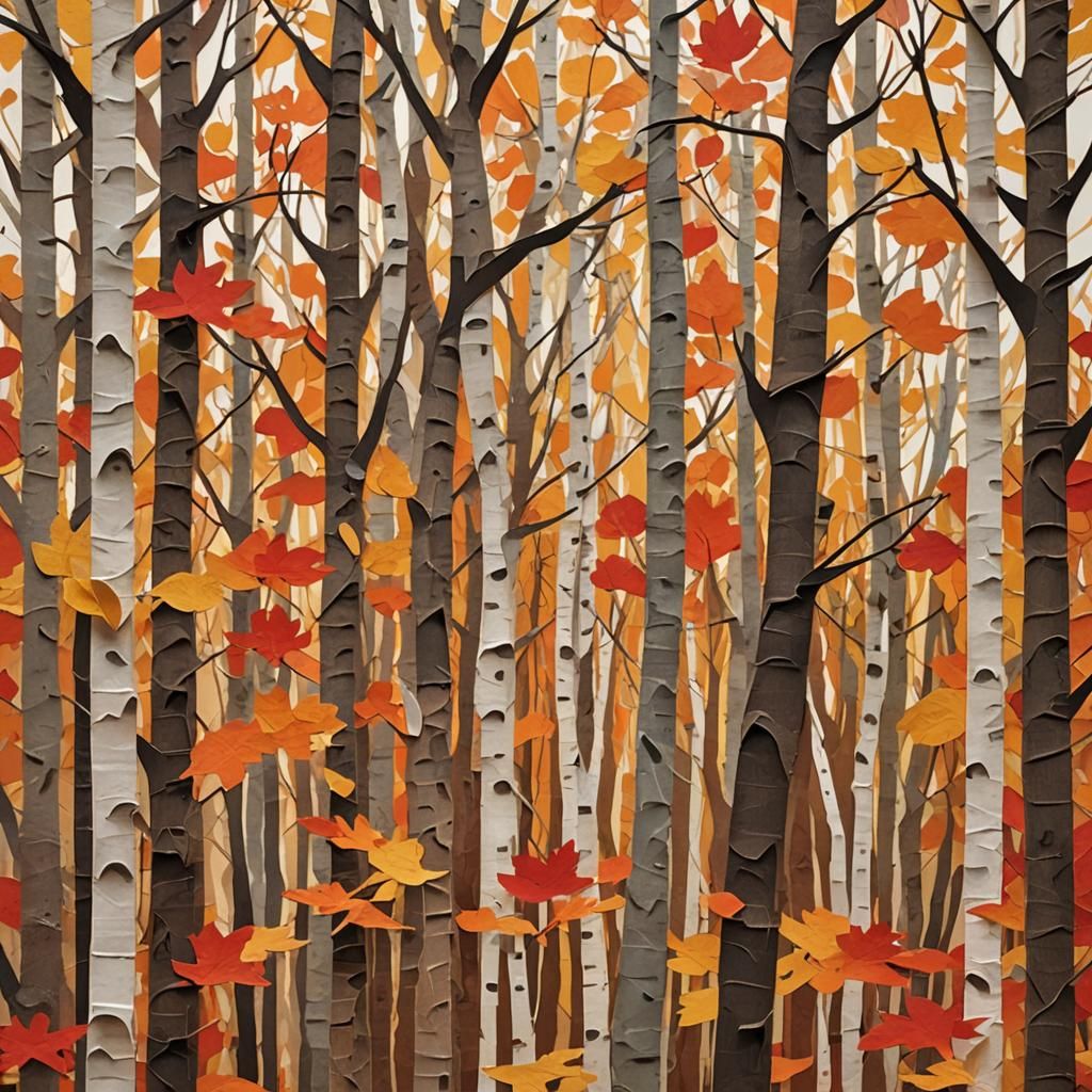Autumn Trees in Paper Collage Art