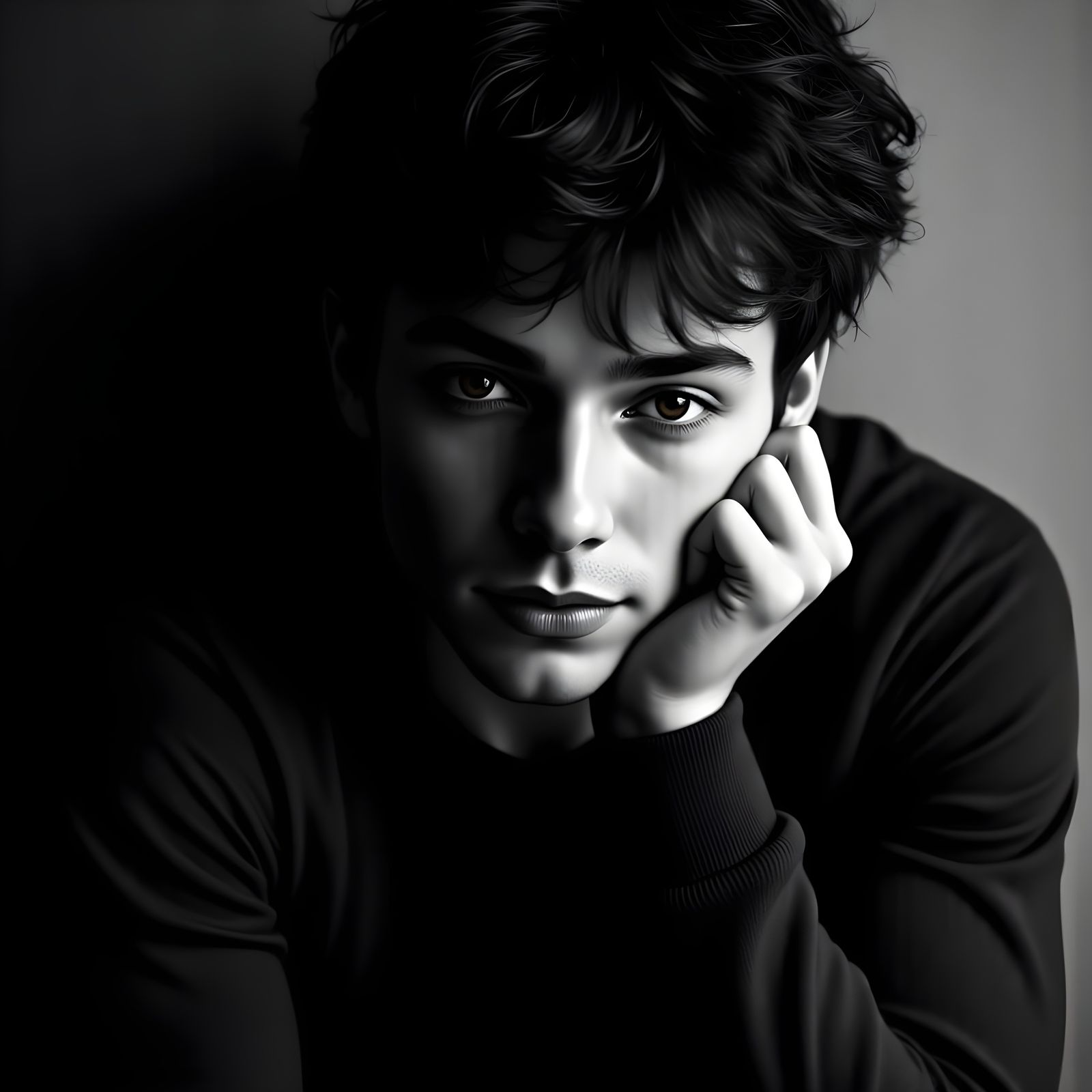 Monochromatic Portrait of a Young Man in Thoughtful Mood