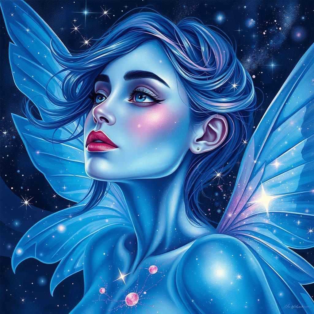 Ethereal Woman with Galaxy Skin in Polychromatic Style
