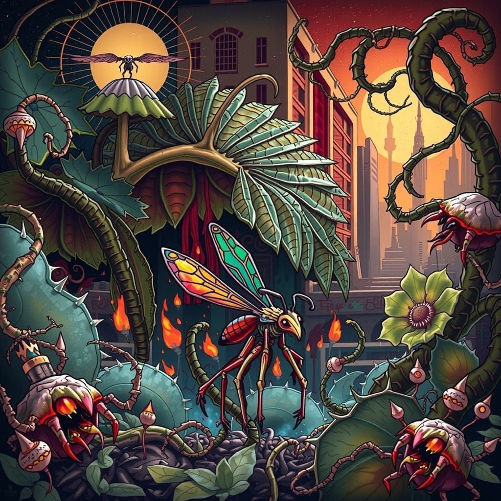 Insectoid Firebug in Post-Apocalyptic Cityscape