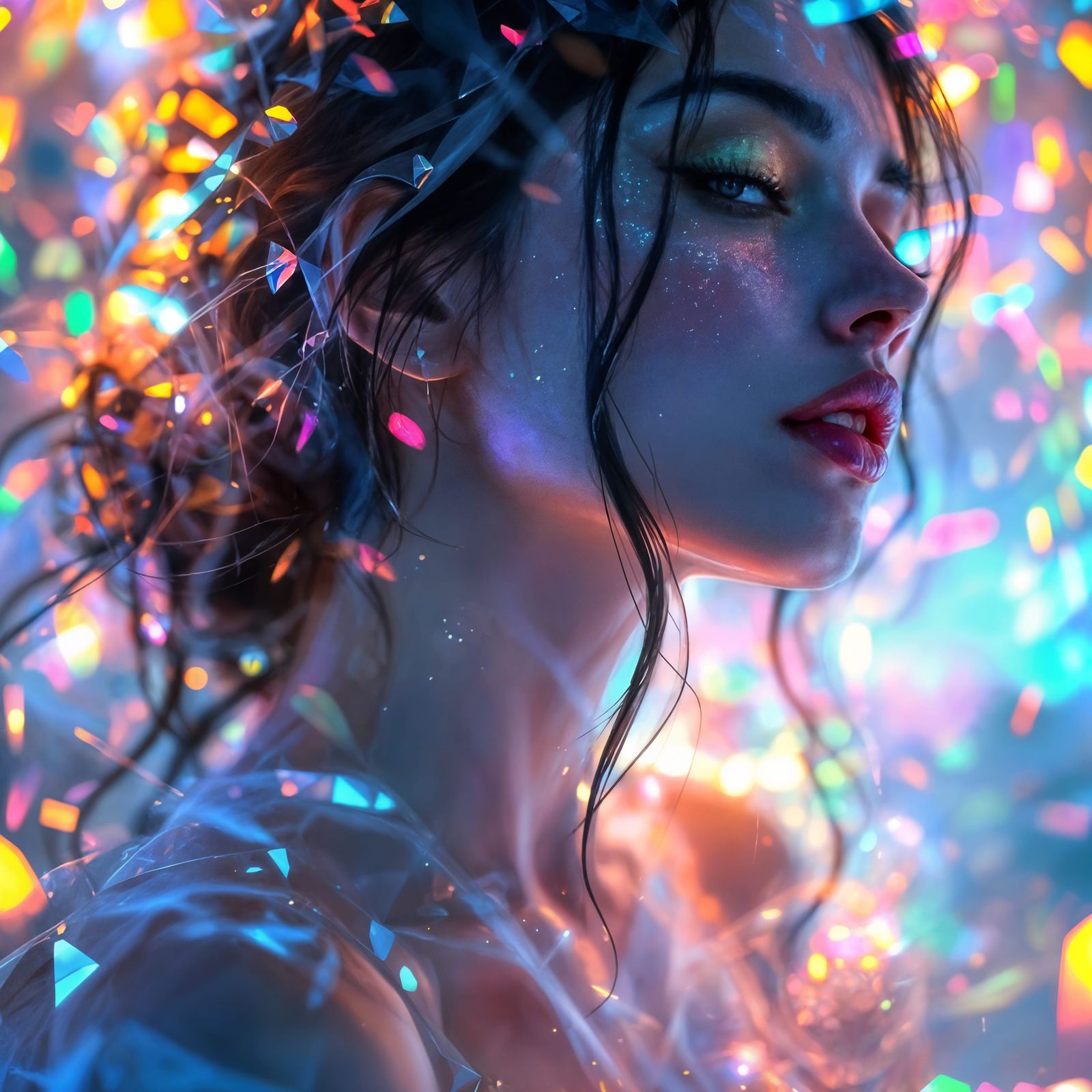 Surreal Prismatic Diva in Art Nouveau Style