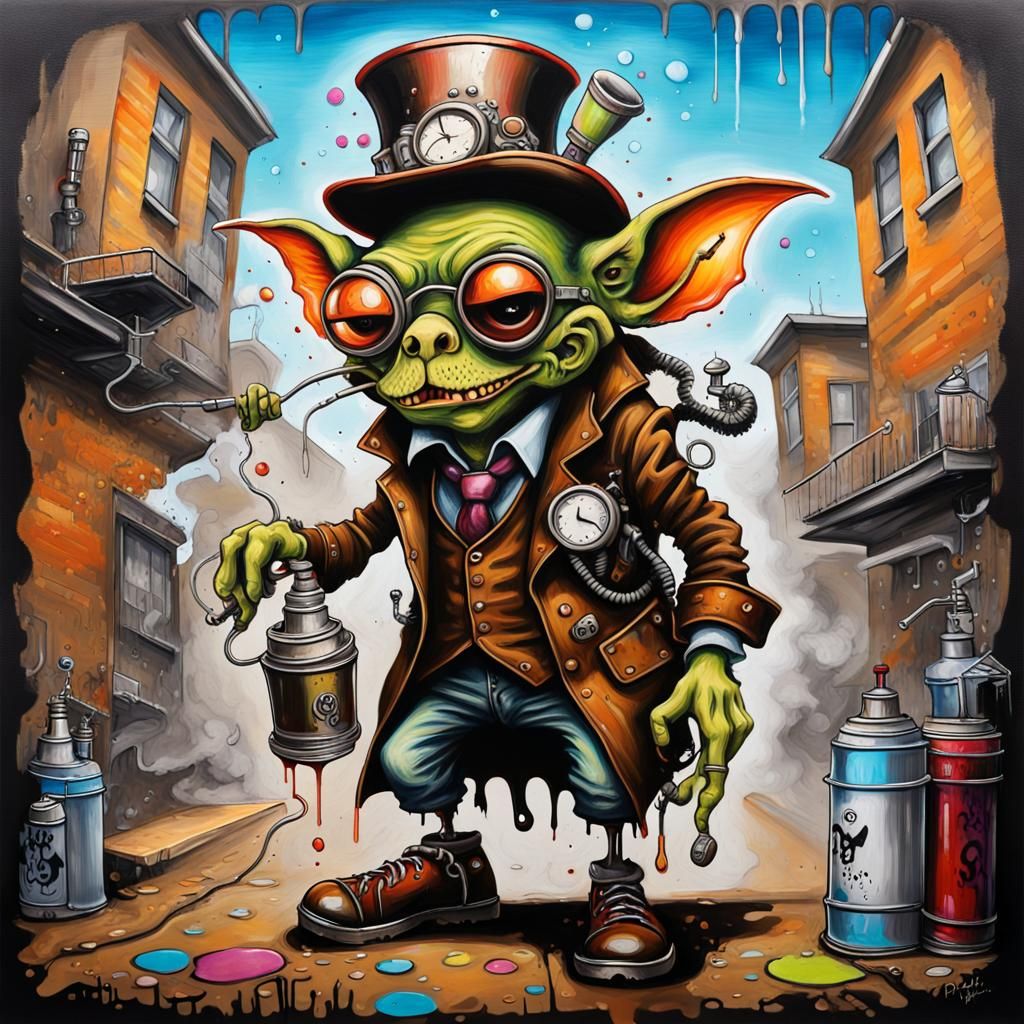 Steampunk Goblin Rat Party in Graffiti Art Style