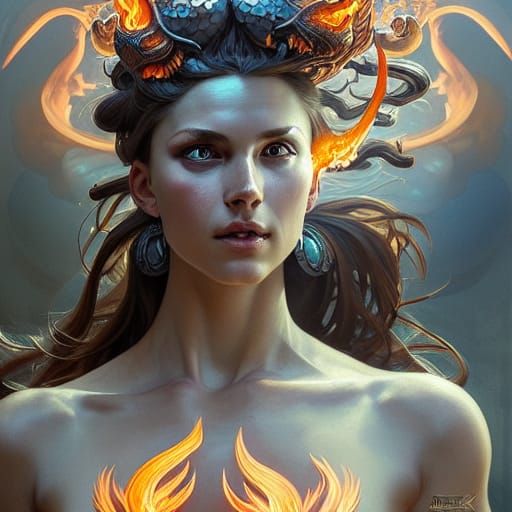 Dragon Goddess Portrait in Art Nouveau Style