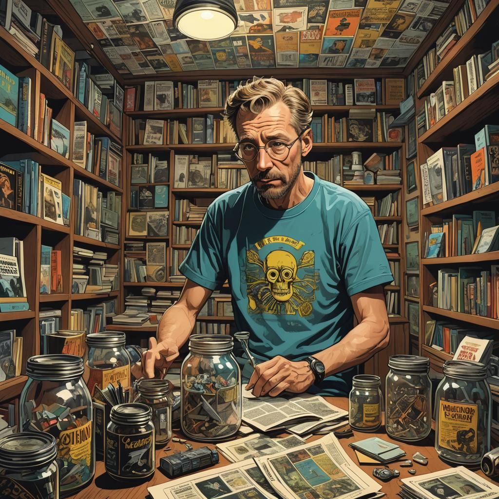 Paranoid Conspiracy Theorist in Retro Digital Art