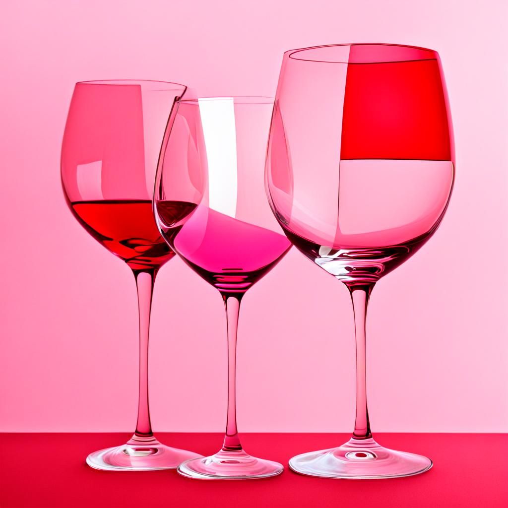 Minimalist Wine Glasses in Red and Pink Collage