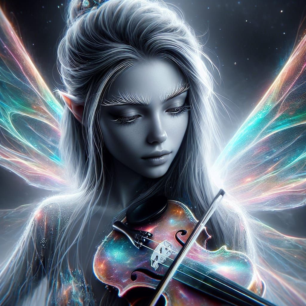 Rainbow Fairy Violinist in Photorealistic Style