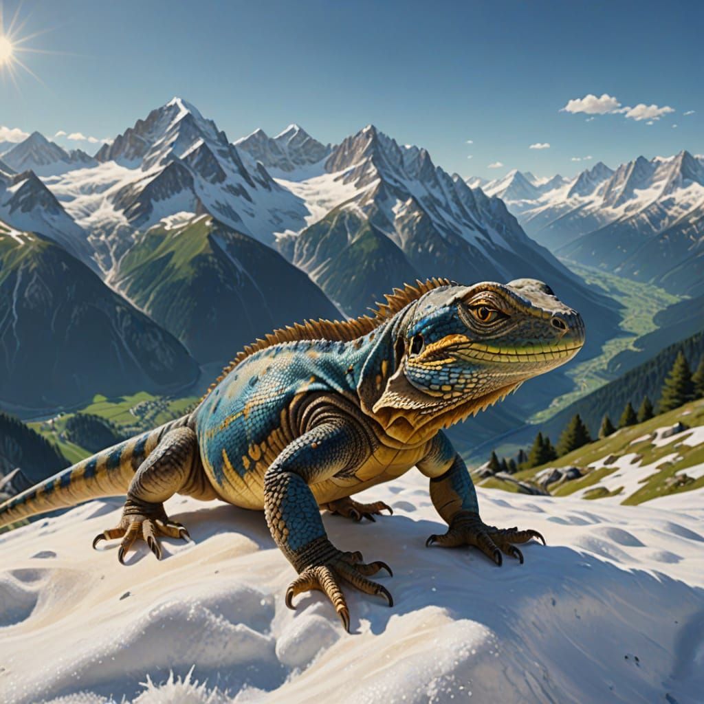 Majestic Reptile in Austrian Alps: Digital Art