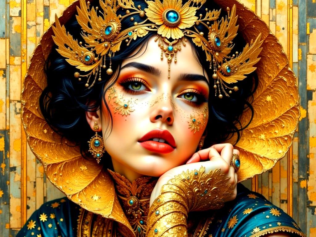 Majestic Queen Adorned in Gold and Silver