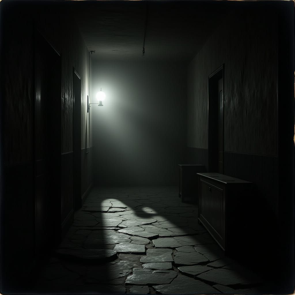 Shadowy Corridor with Gas Lamp in Digital Matte Style