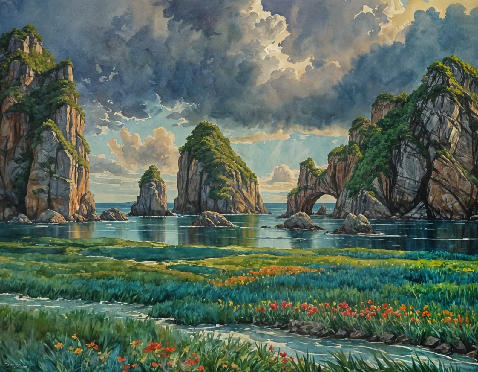 Impressionist Waterscape in Gouache Style