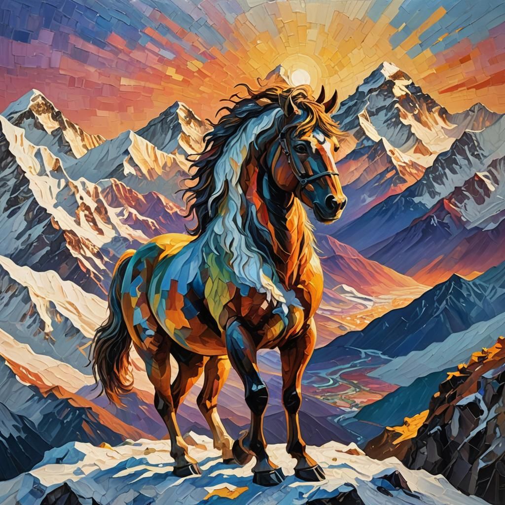 Centaur on Mount Everest in Neo-Impressionist Style