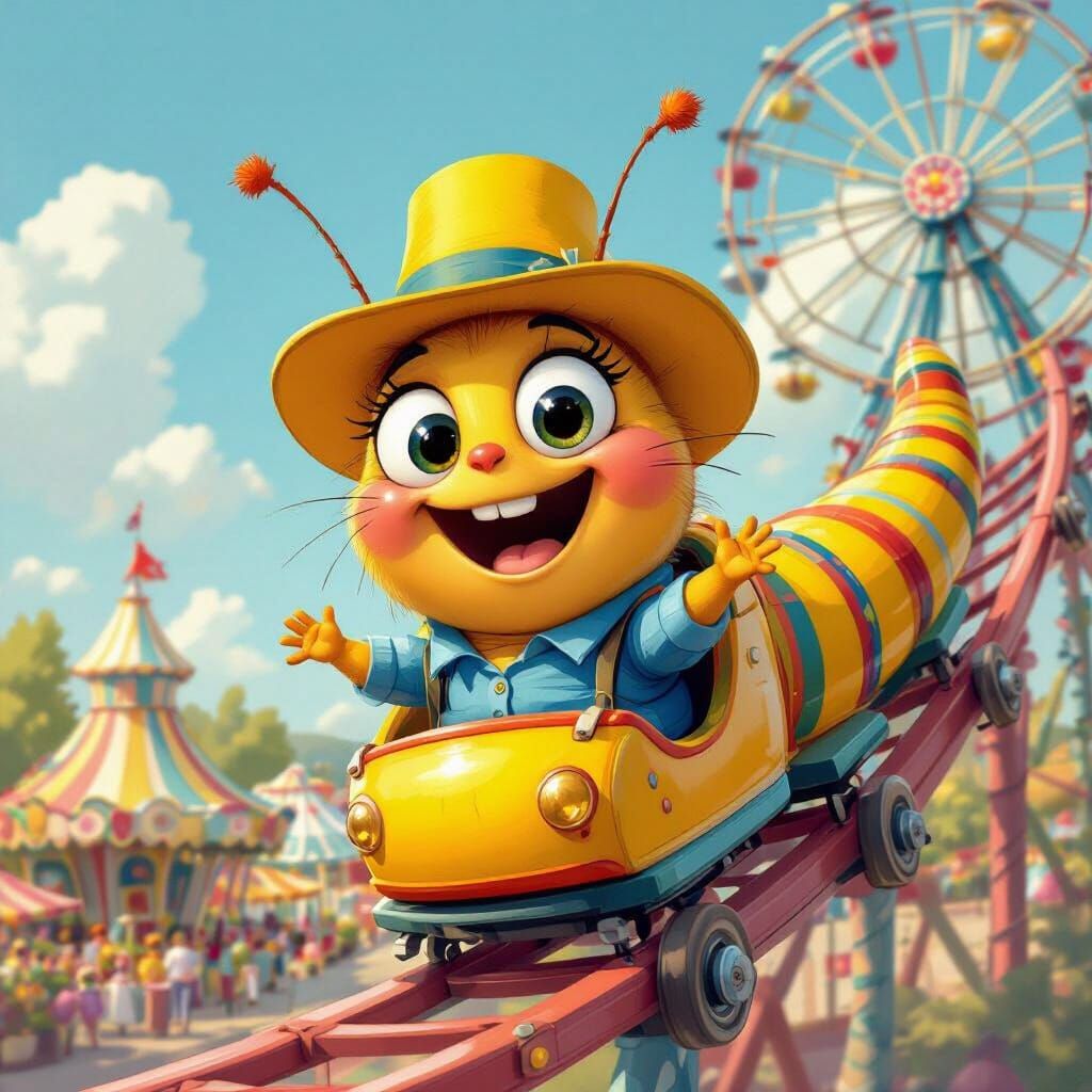 Excited Caterpillar on a Whimsical Rollercoaster Ride